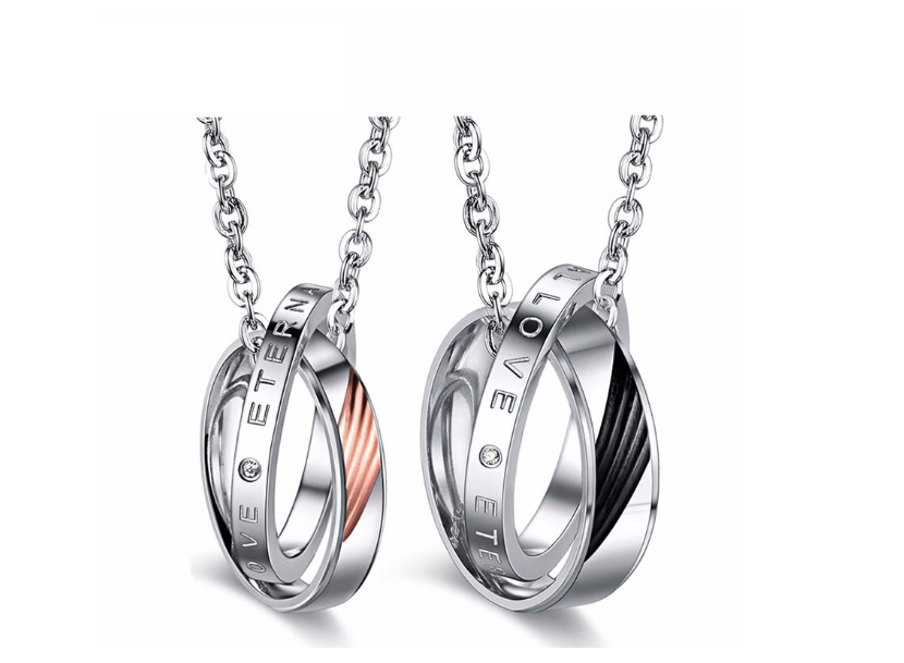 COUPLES STAINLESS STEEL LOVERS CHARM NECKLACES