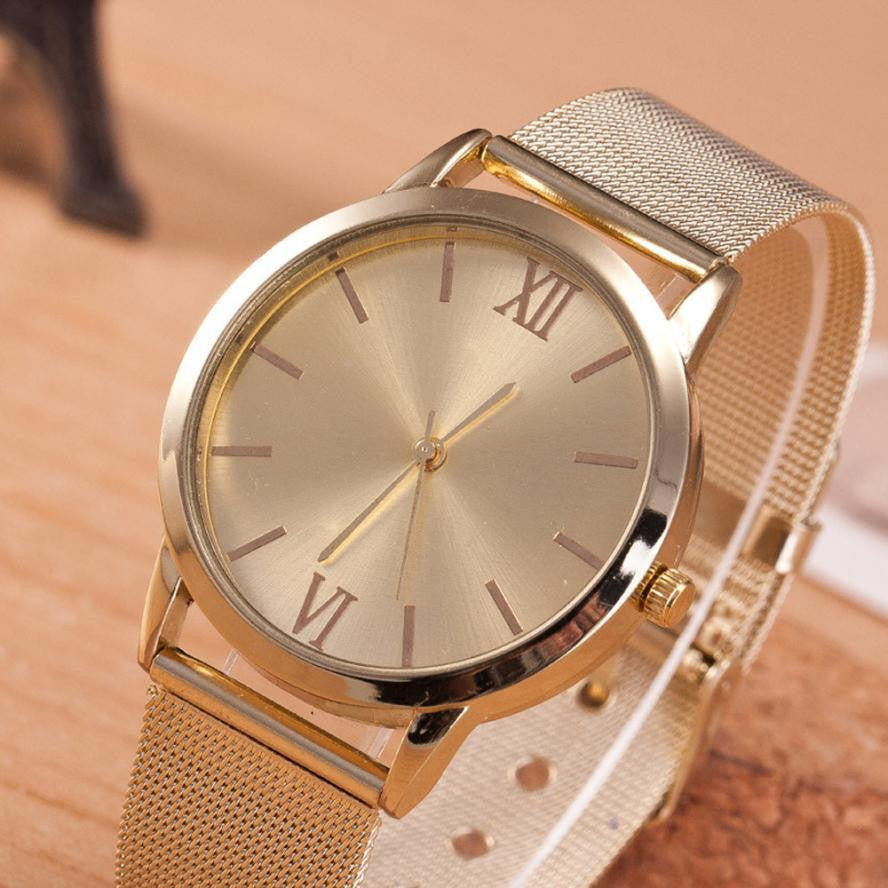 LADIES GOLD STAINLESS STEEL MESH BAND WRIST WATCH
