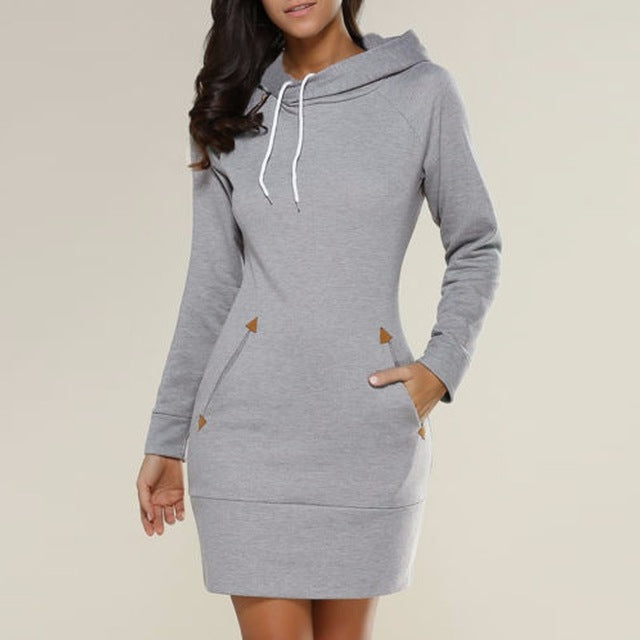 THE HOT ZANZEA WOMEN AUTUMN WINTER SWEATSHIRT HOODIE DRESS