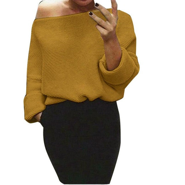 OFF SHOULDER WOMEN OVERSIZE BAGGY SHORT SWEATER