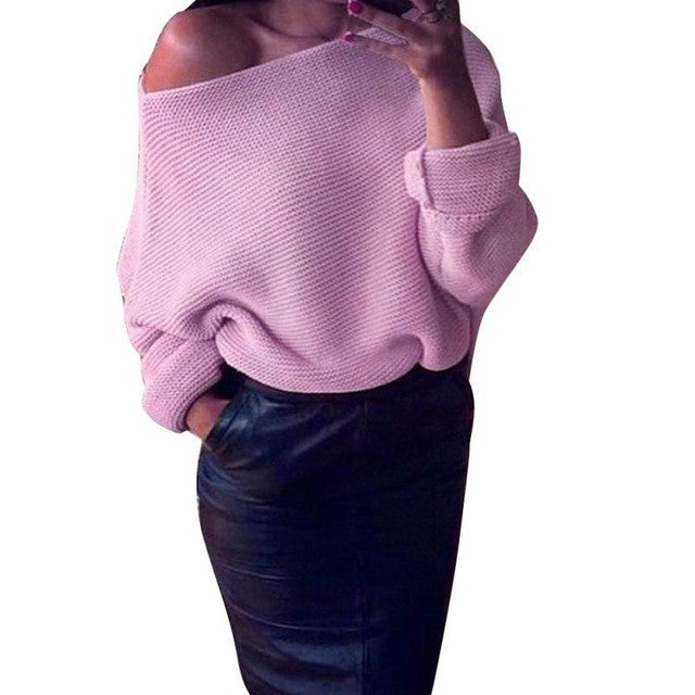 OFF SHOULDER WOMEN OVERSIZE BAGGY SHORT SWEATER