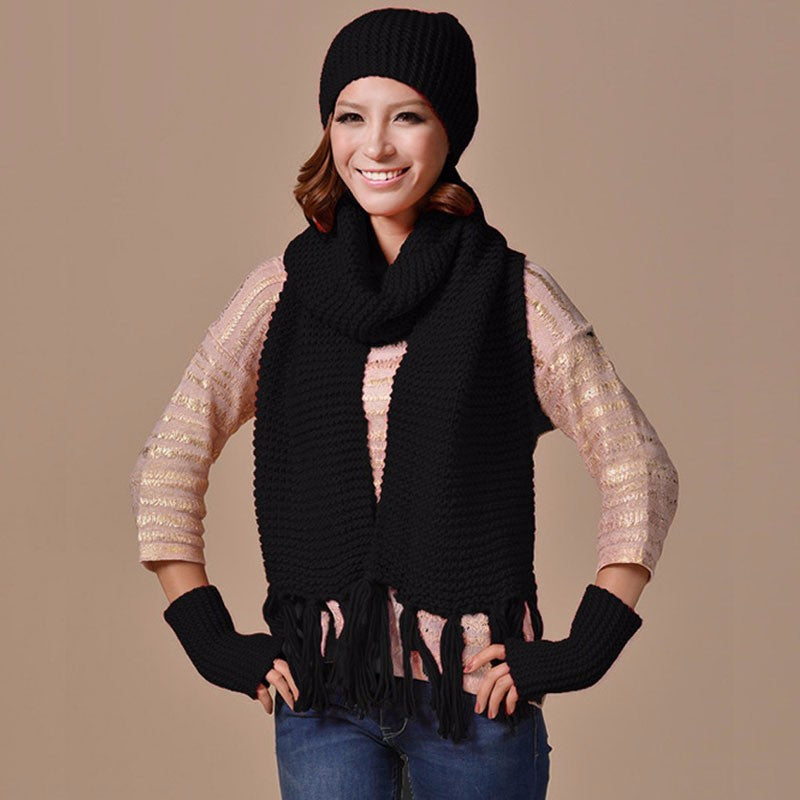 COCKCON ELEGANT KNITTED BEANIE CAP, SCARF AND GLOVES