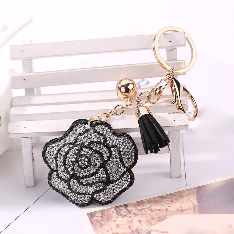 THE QUEEN'S ROSES RHINESTONE TASSEL KEY CHAINS
