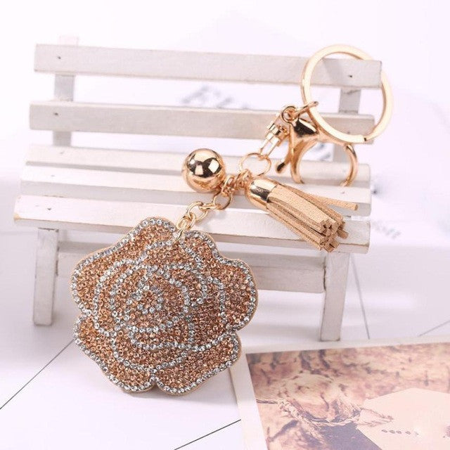 THE QUEEN'S ROSES RHINESTONE TASSEL KEY CHAINS