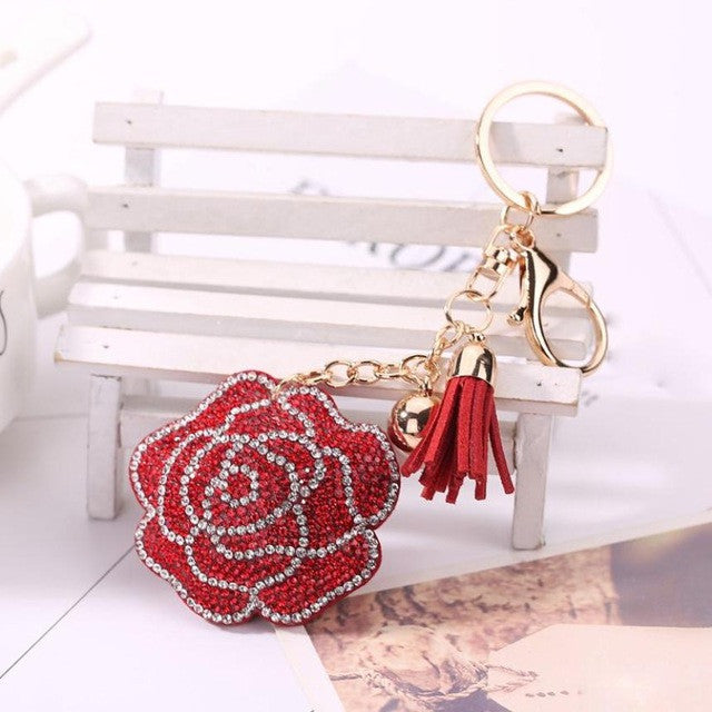 THE QUEEN'S ROSES RHINESTONE TASSEL KEY CHAINS