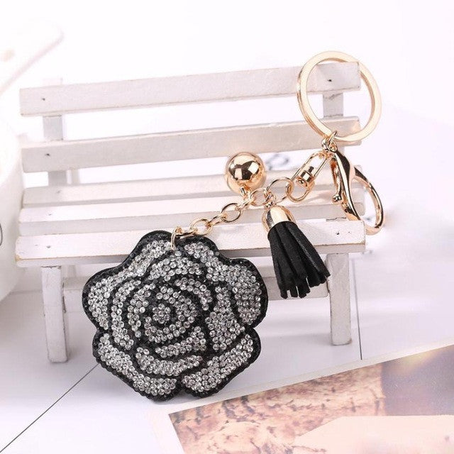 THE QUEEN'S ROSES RHINESTONE TASSEL KEY CHAINS