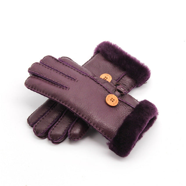 GENUINE LEATHER REAL FUR WOOL WINTER GLOOVES