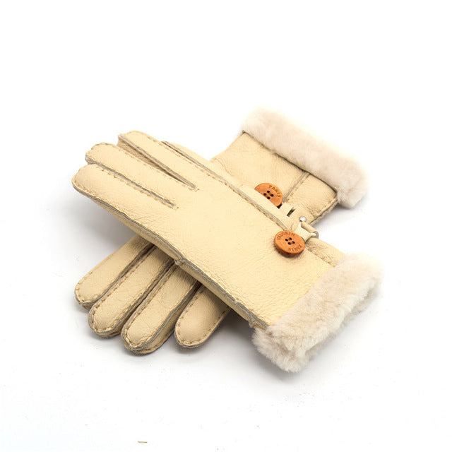 GENUINE LEATHER REAL FUR WOOL WINTER GLOOVES