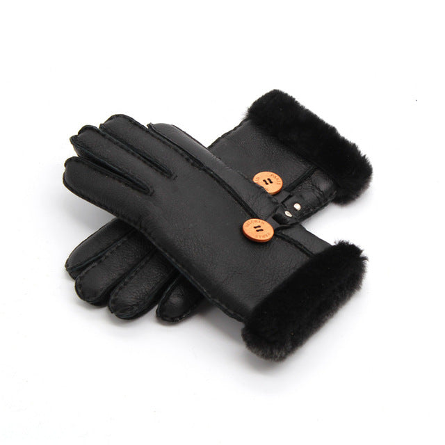 GENUINE LEATHER REAL FUR WOOL WINTER GLOOVES
