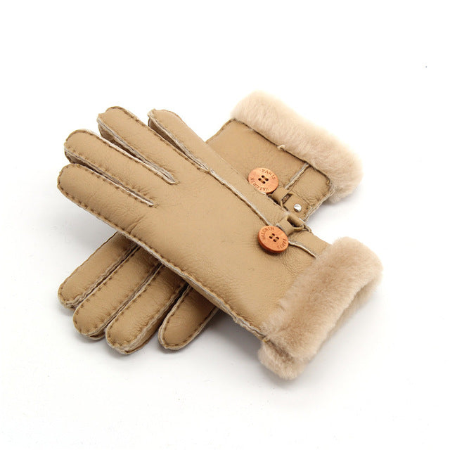 GENUINE LEATHER REAL FUR WOOL WINTER GLOOVES
