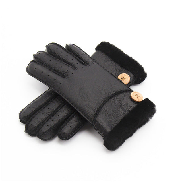 GENUINE LEATHER REAL FUR WOOL WINTER GLOOVES