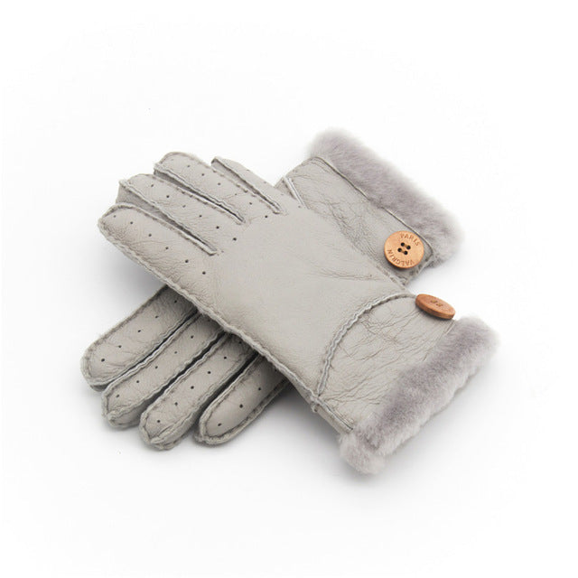 GENUINE LEATHER REAL FUR WOOL WINTER GLOOVES