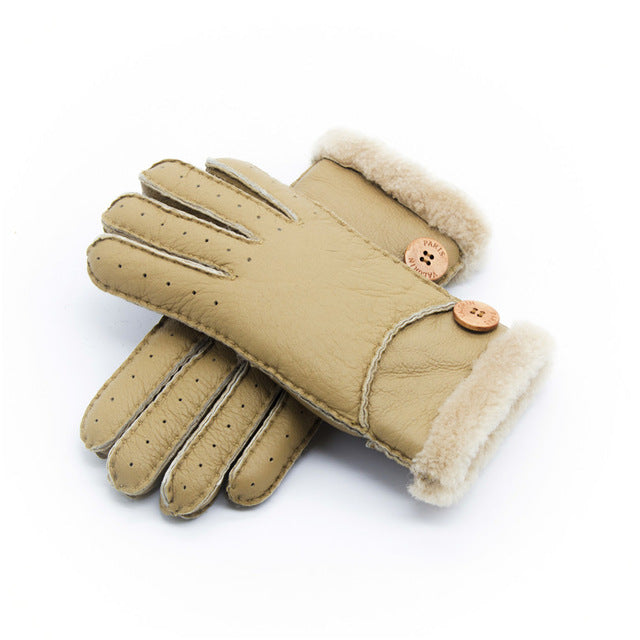 GENUINE LEATHER REAL FUR WOOL WINTER GLOOVES