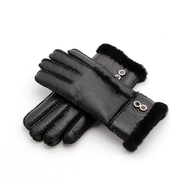 GENUINE LEATHER REAL FUR WOOL WINTER GLOOVES