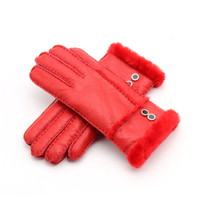GENUINE LEATHER REAL FUR WOOL WINTER GLOOVES
