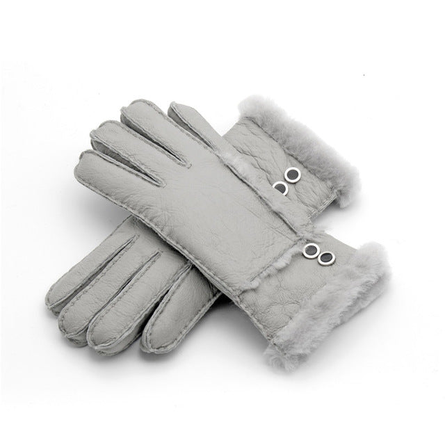 GENUINE LEATHER REAL FUR WOOL WINTER GLOOVES