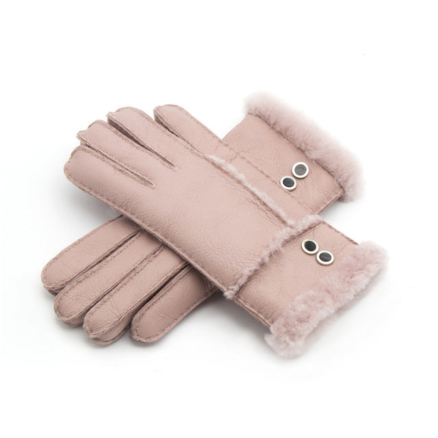 GENUINE LEATHER REAL FUR WOOL WINTER GLOOVES