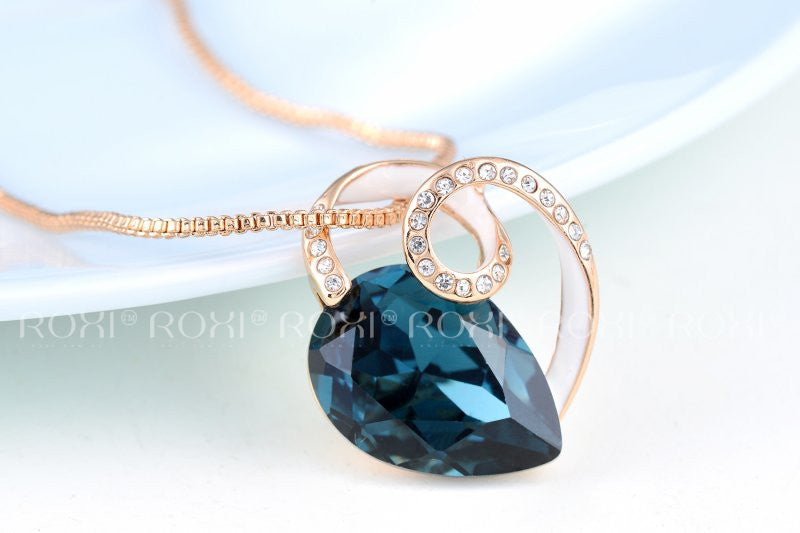 The Queen's ROXI Rose Gold Blue Assorted Crystal Necklace