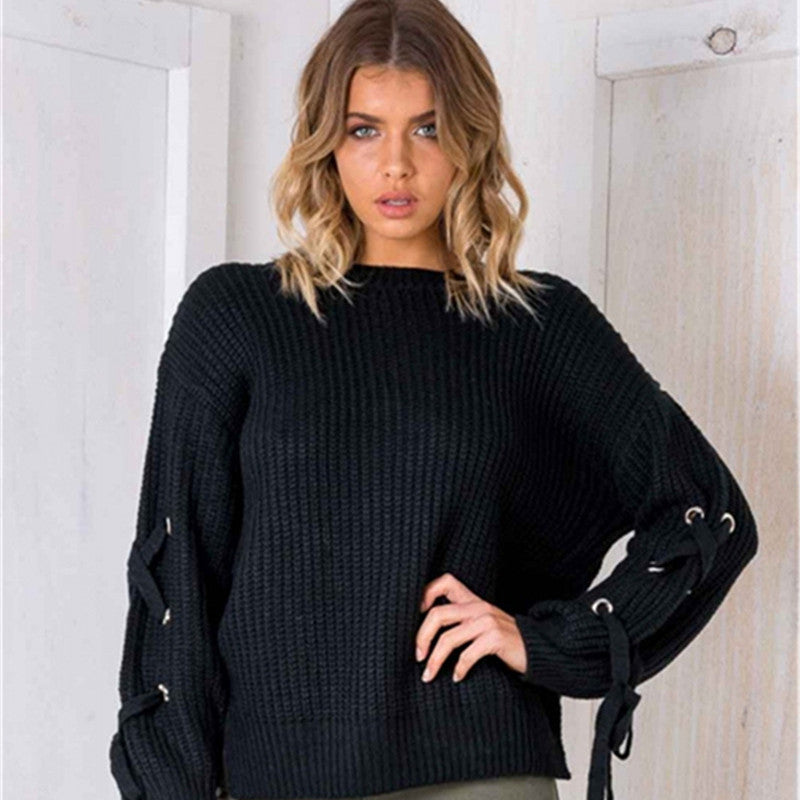 THE QUEENS EUROPEAN  O-NECK HOLLOW PULLOVER SWEATERS