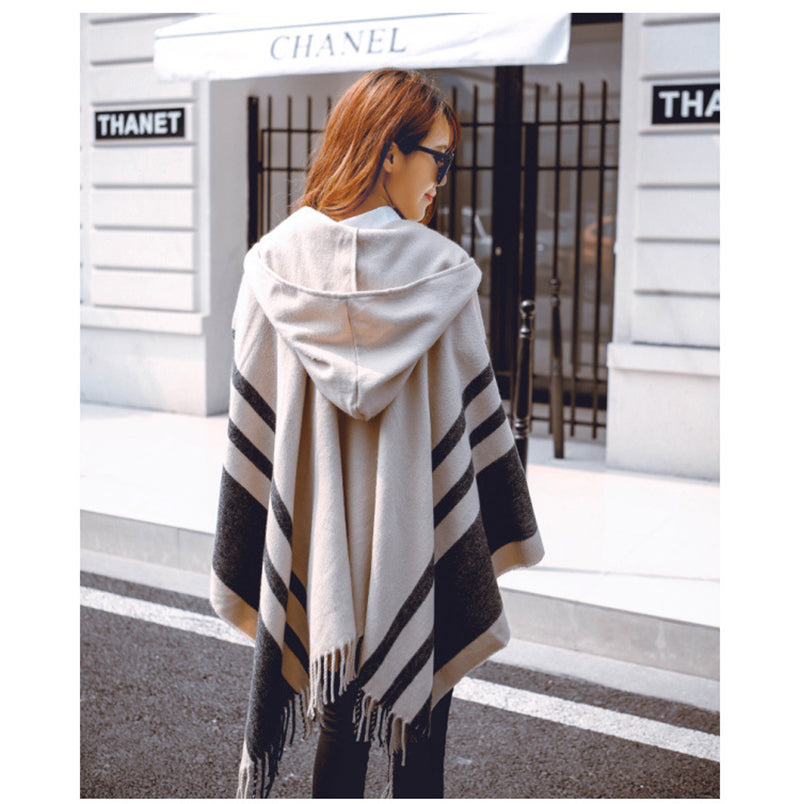COUTUDI AUTUMN/WINTER TASSEL HOOD PONCHO WRAPS