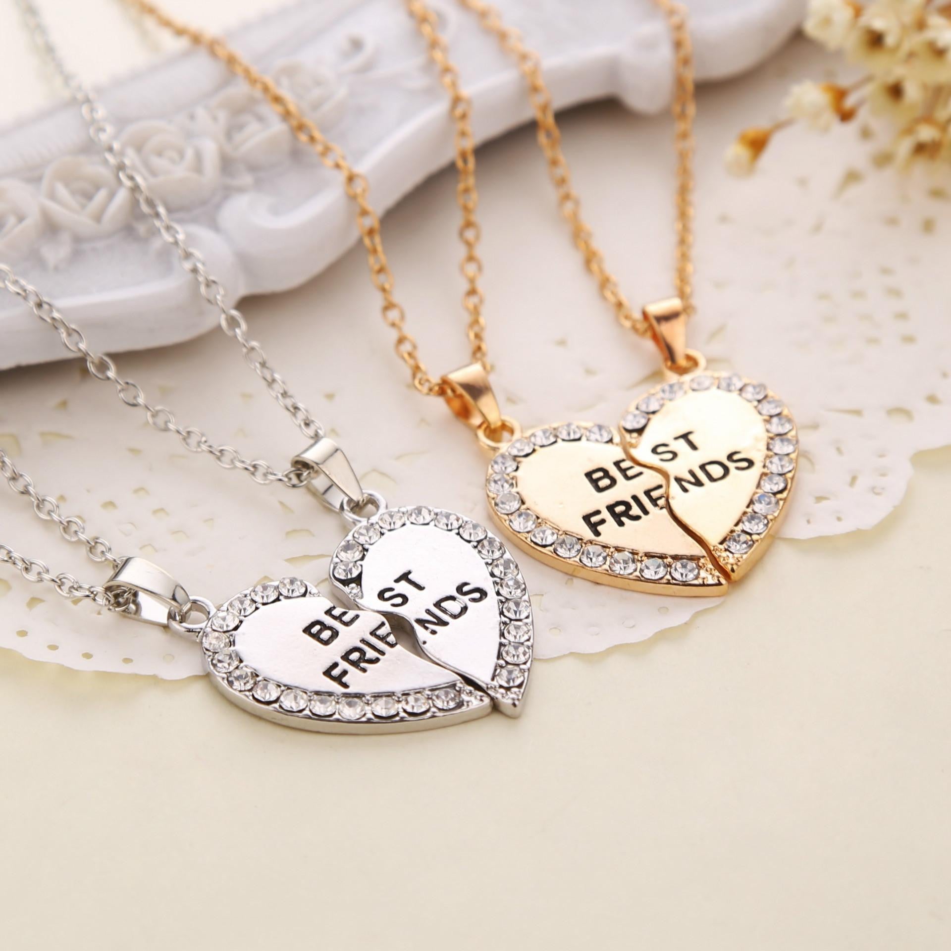 Best Friends Necklaces Lovely Rhinestone Heart Pendant Necklace
