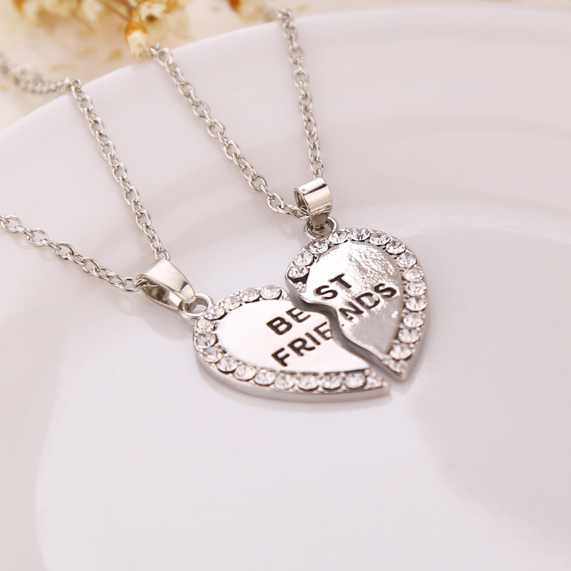 Best Friends Necklaces Lovely Rhinestone Heart Pendant Necklace