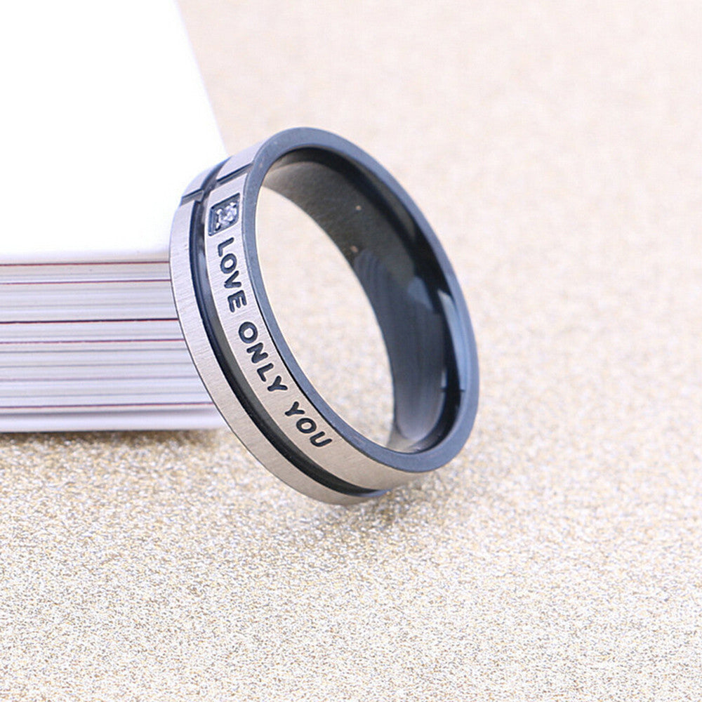 Stainless Steel LOVE ONLY YOU W. Cubic Zirconia Couple Promise Ring