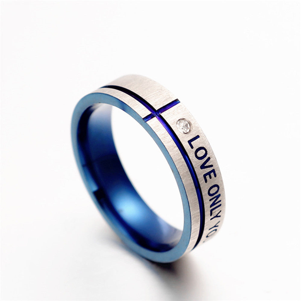 Stainless Steel LOVE ONLY YOU W. Cubic Zirconia Couple Promise Ring