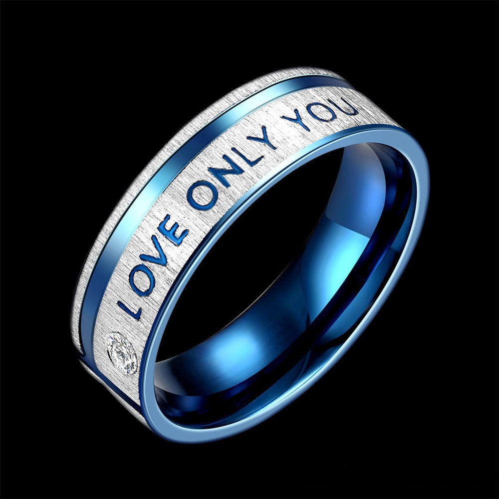 Stainless Steel LOVE ONLY YOU W. Cubic Zirconia Couple Promise Ring