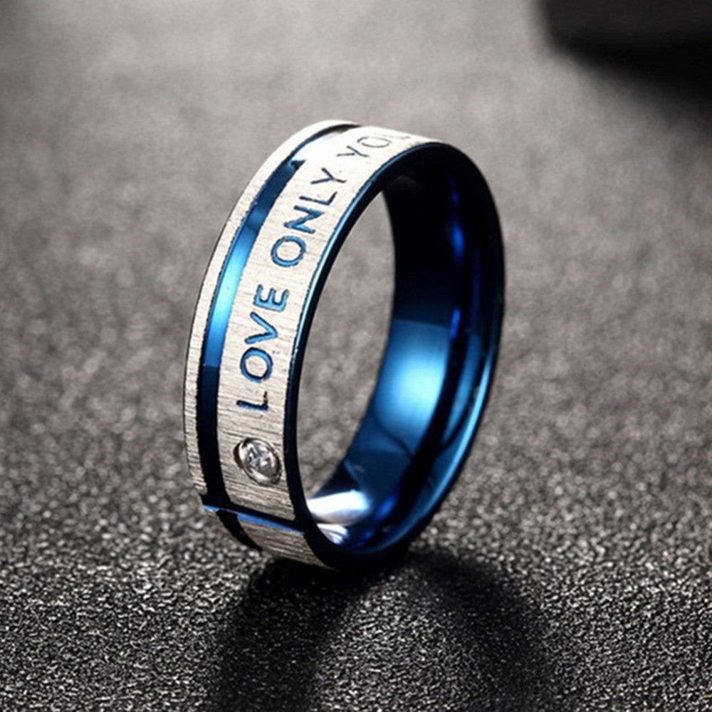 Stainless Steel LOVE ONLY YOU W. Cubic Zirconia Couple Promise Ring