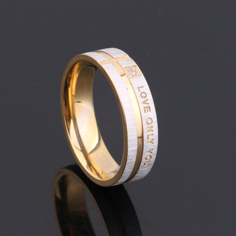 Stainless Steel LOVE ONLY YOU W. Cubic Zirconia Couple Promise Ring