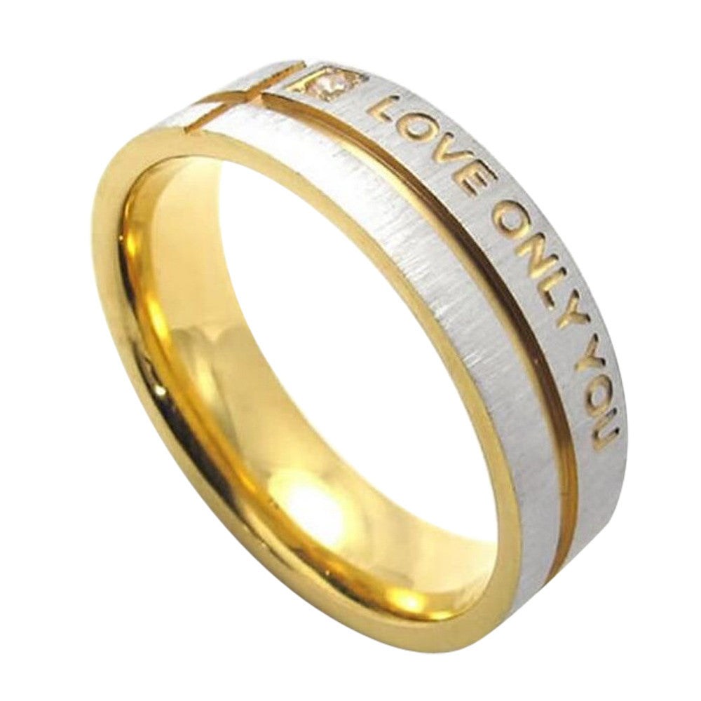 Stainless Steel LOVE ONLY YOU W. Cubic Zirconia Couple Promise Ring