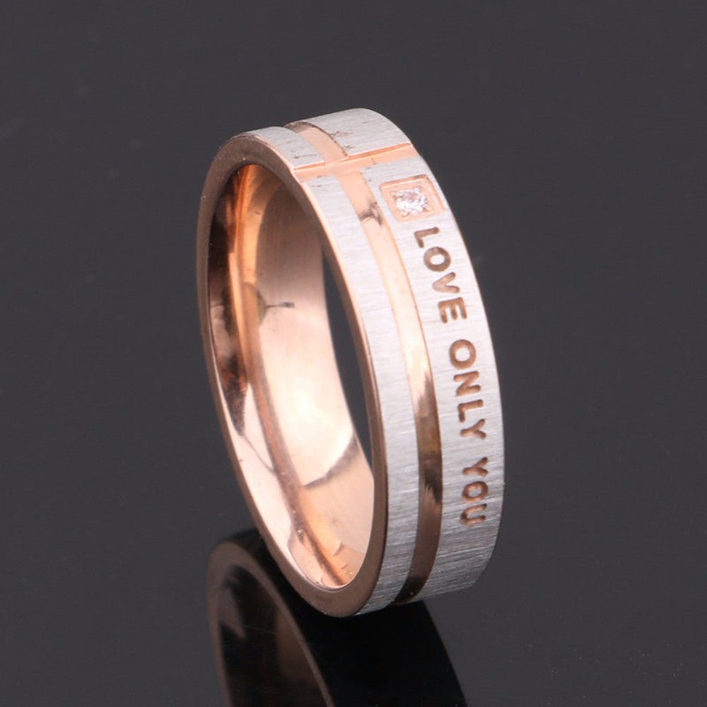 Stainless Steel LOVE ONLY YOU W. Cubic Zirconia Couple Promise Ring