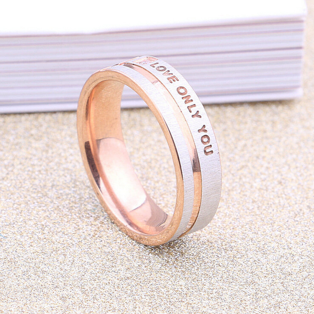 Stainless Steel LOVE ONLY YOU W. Cubic Zirconia Couple Promise Ring